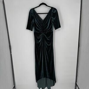 Adrianna Papell dress womens 4 green velvet maxi hi low christmas holiday party